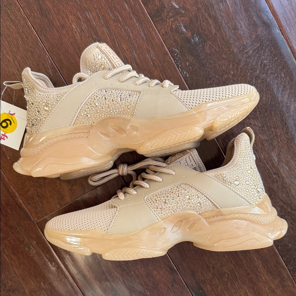 Steve Madden Beige and Tan Sneakers with Rhinestone Accents
